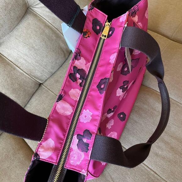 COACH TOTE BAG HOT PINK FLORAL LEATHER ACCENTS CARRY ALL VERSATILE ZIP AROUND - Picture 5 of 6
